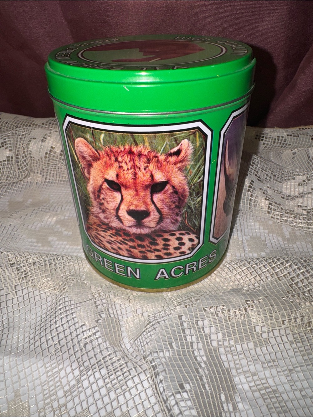 Kenya Green Acres Elephant Lion Cheetah Decorative Tea Tin Canister - Picture 3 of 4